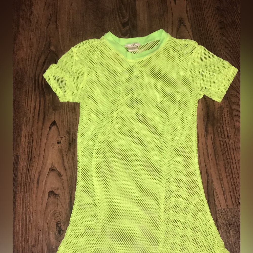NYC Neon Lime Mesh Short Sleeve Top Coverup Dress FESTIVAL DANCING